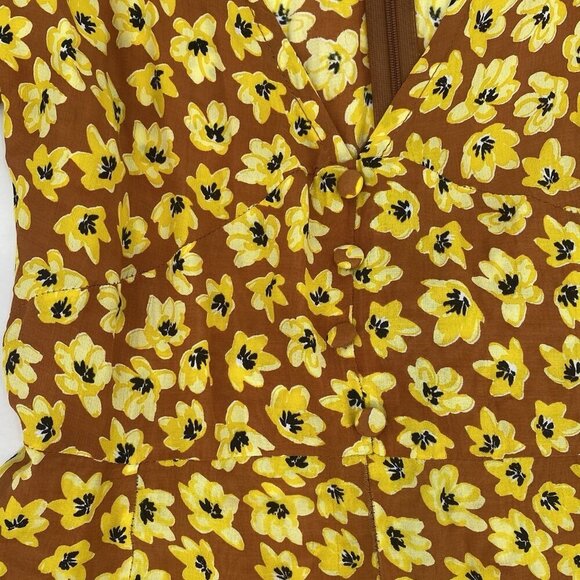 FAITHFULL THE BRAND Sm Ilia Thelma Floral Tie Back Dress Saffron Yellow Orange - Picture 4 of 13